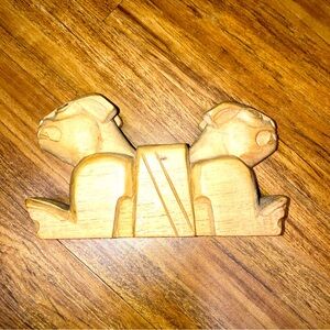 Hand carved Doublehead wooden jaguar statue, 7 inches